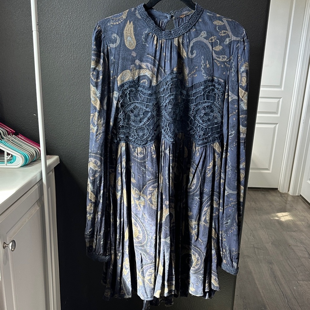 Free People Charcoal Paisley Top